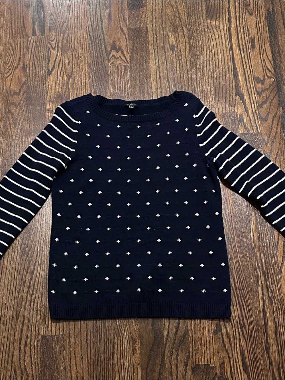 Talbots Petites Navy White Striped Dot Knit Sweater – SP